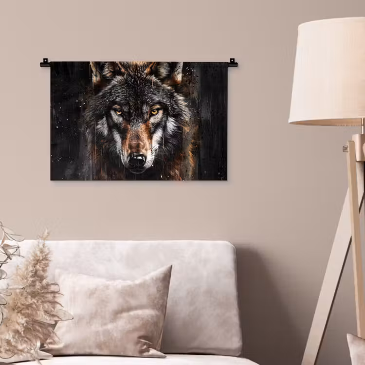 Wandkleed - Dieren - Wolf - Portret - Zwart - Bruin — 2