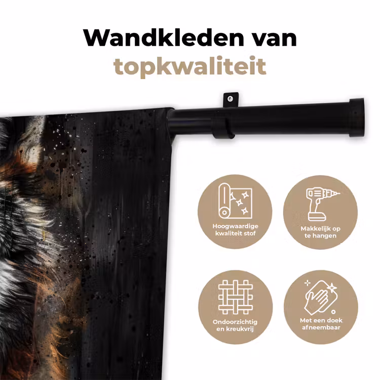 Wandkleed - Dieren - Wolf - Portret - Zwart - Bruin — 3