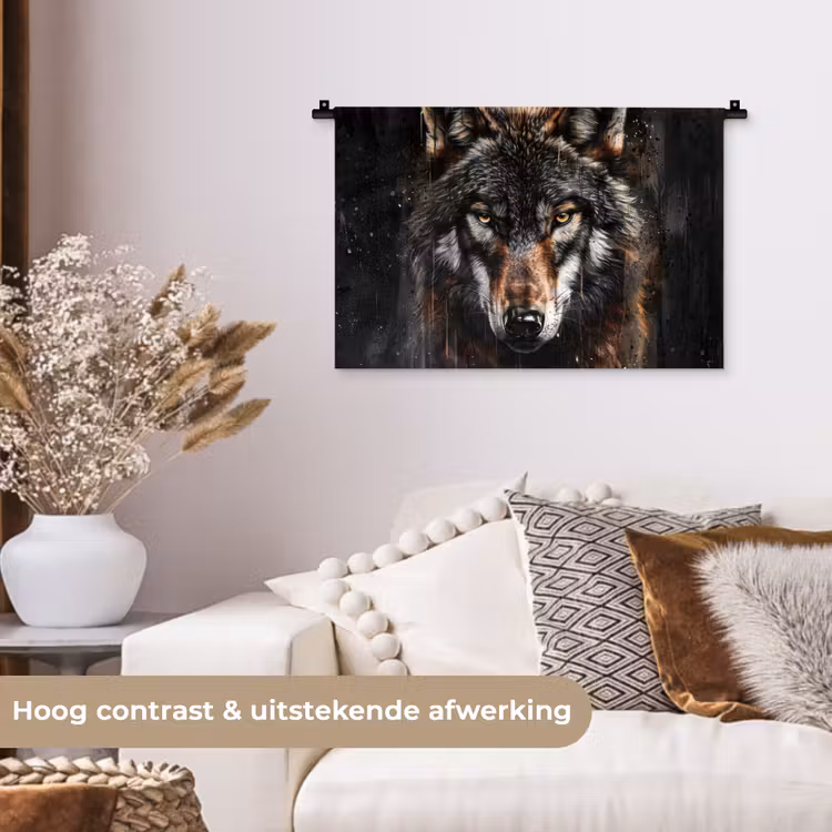 Wandkleed - Dieren - Wolf - Portret - Zwart - Bruin — 4