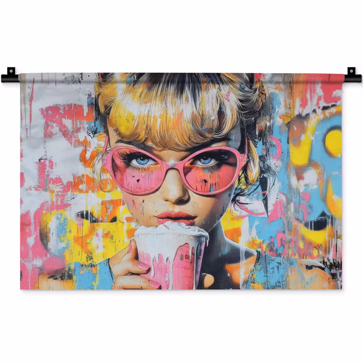 Wandkleed - Expressief - Milkshake - Vrouw - Felle kleuren — 1