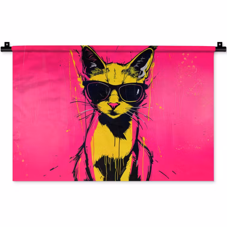 Wandkleed - Kat - Art - Zonnebril - Roze — 1