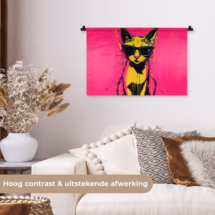 Wandkleed - Kat - Art - Zonnebril - Roze — 4