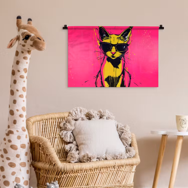 Wandkleed - Kat - Art - Zonnebril - Roze — 5