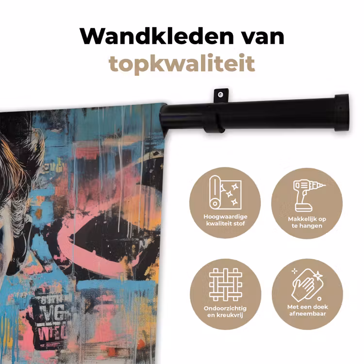 Wandkleed - Kauwgom - Vrouw - Penseelstreken - Modern — 3