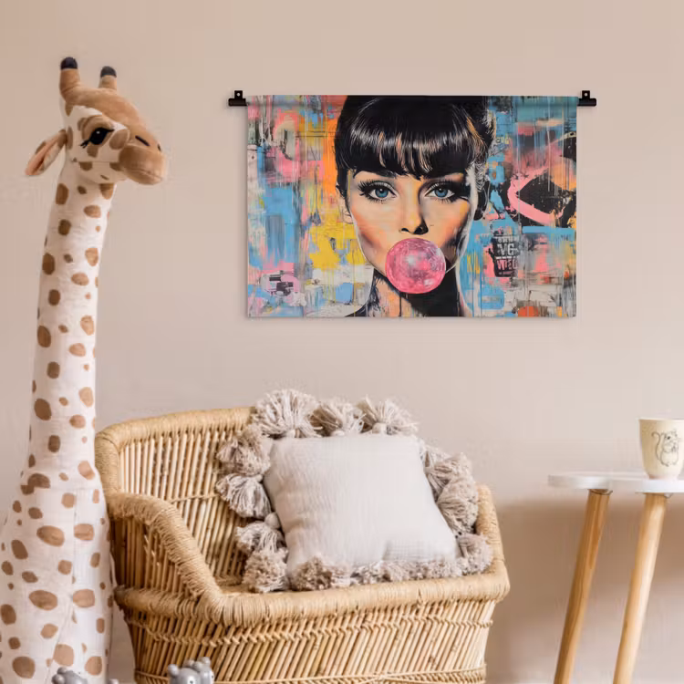 Wandkleed - Kauwgom - Vrouw - Penseelstreken - Modern — 5