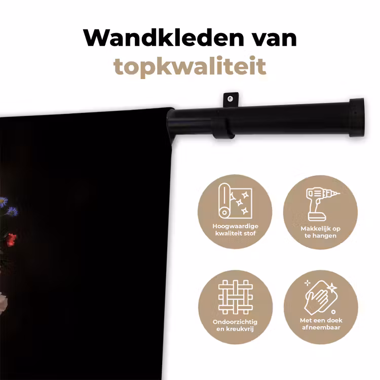 Wandkleed - Kleurrijk - Boeket - Vaas - Donkerbruin — 3