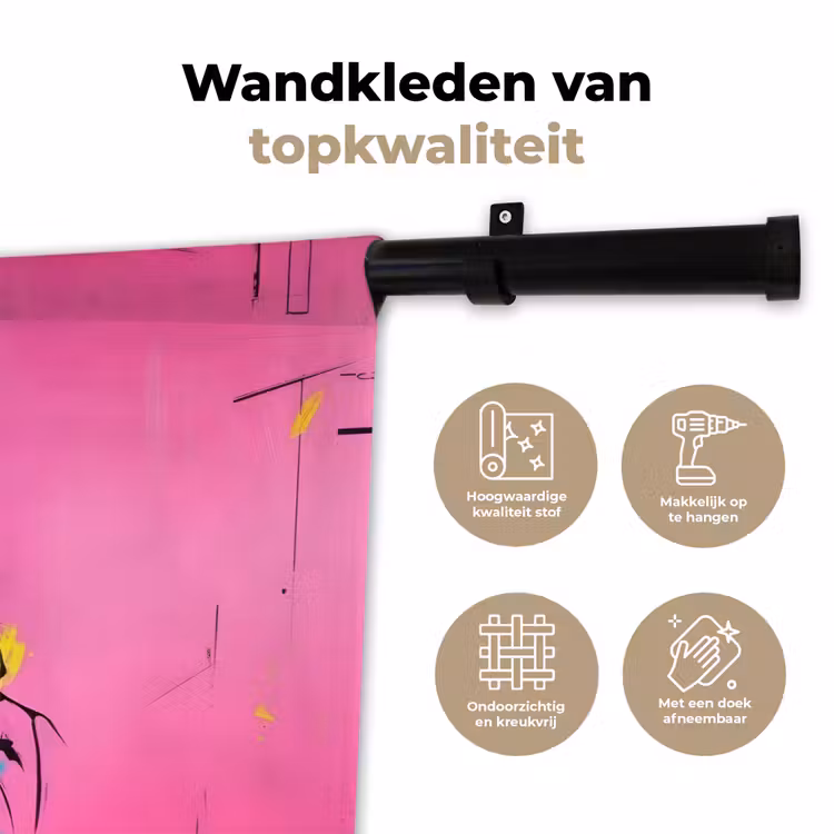 Wandkleed - Konijn - Felroze - Sjaal - Abstract — 3