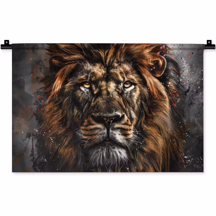 Wandkleed - Leeuw - Dieren - Portret - Zwart - Luxe — 1