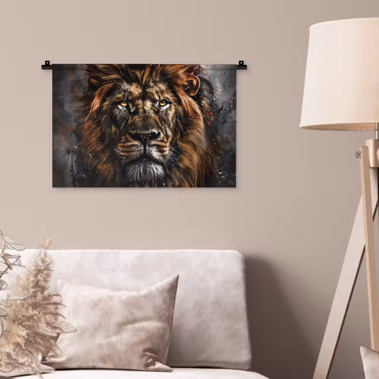 Wandkleed - Leeuw - Dieren - Portret - Zwart - Luxe — 2