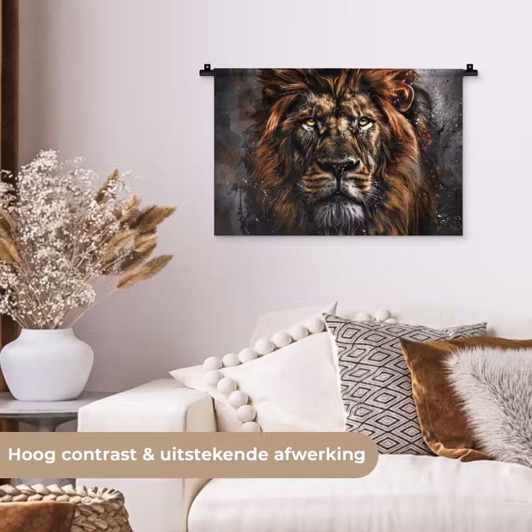 Wandkleed - Leeuw - Dieren - Portret - Zwart - Luxe — 4