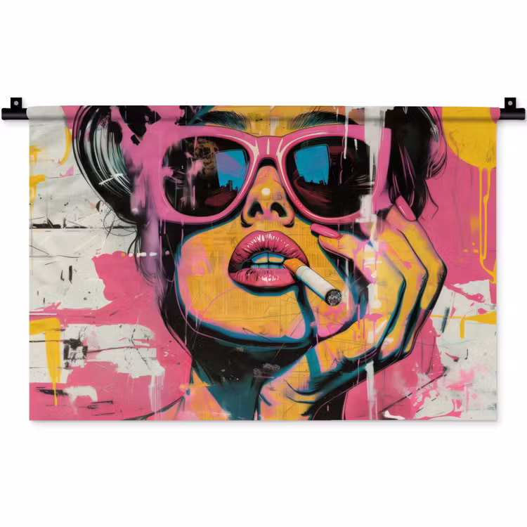 Wandkleed - Portret - Vrouw - Abstract - Zonnebril — 1