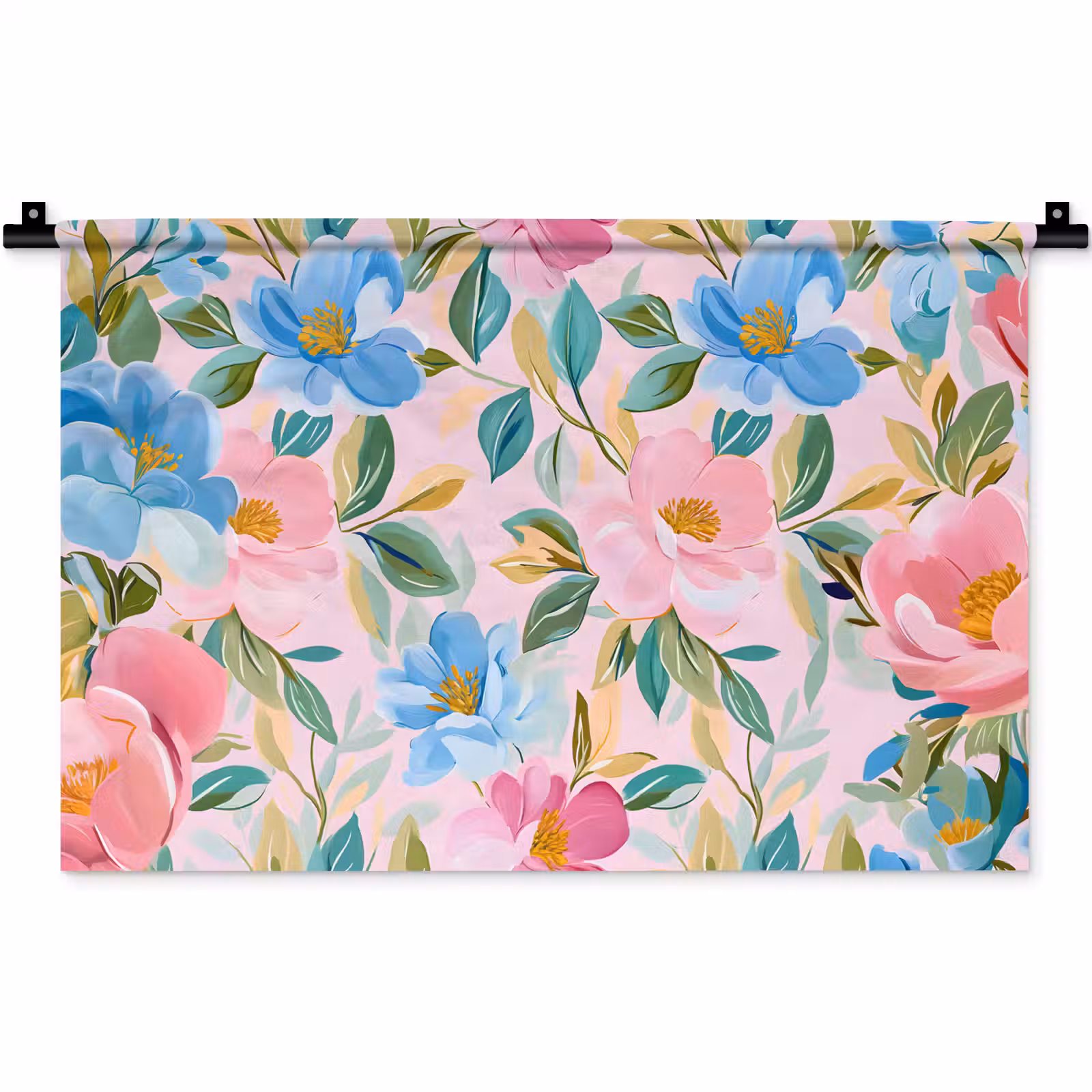 Wandkleed - Blauw - Roze - Bloemen — 1