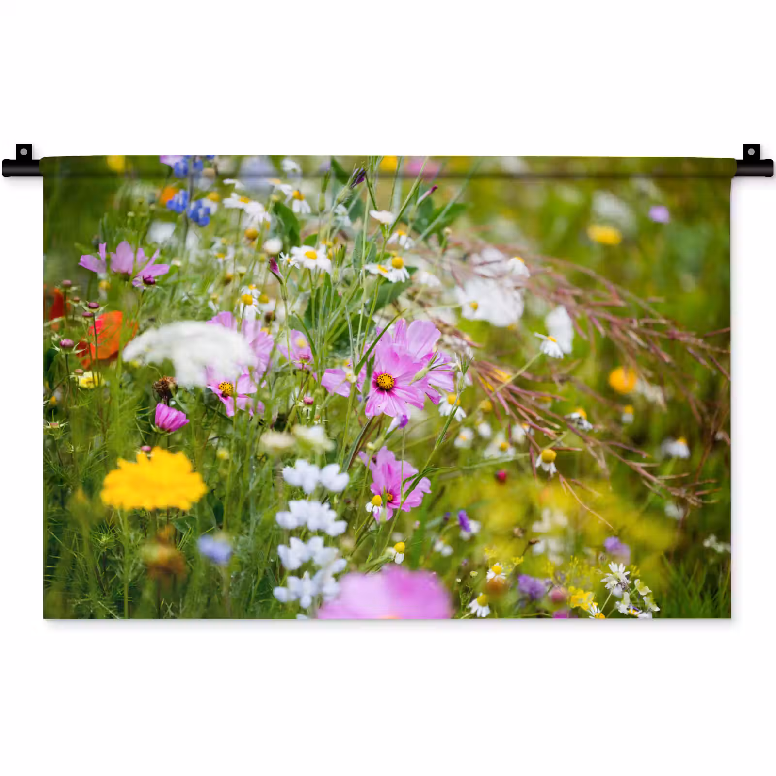 Wandkleed - Bloemen - Natuur - Groen - Gras - Paars - Wit — 1