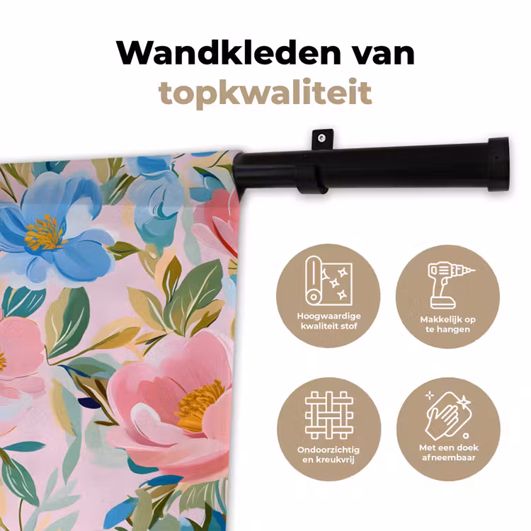 Wandkleed - Blauw - Roze - Bloemen — 3