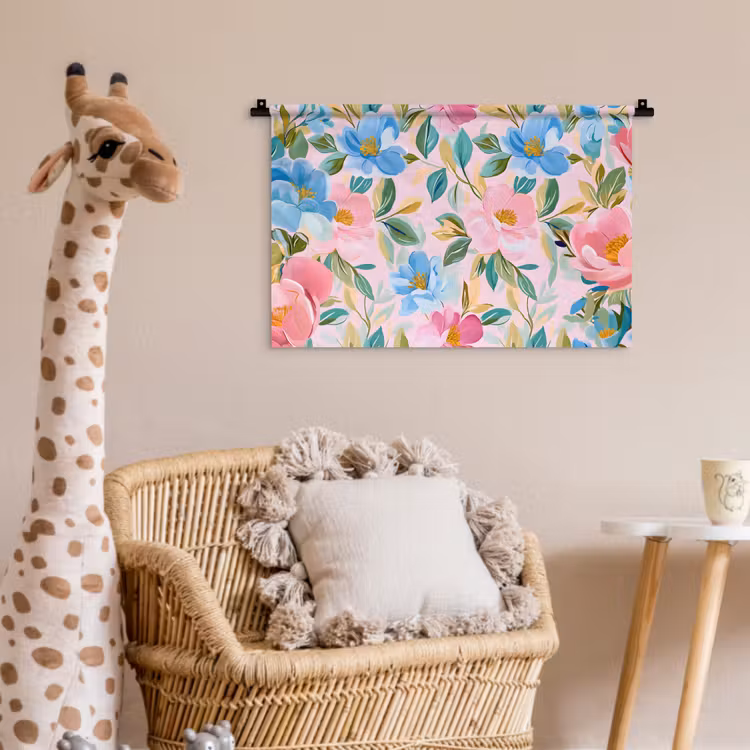 Wandkleed - Blauw - Roze - Bloemen — 5