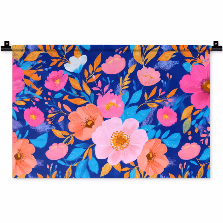 Wandkleed - Bloemen - Blauw - Roze — 1