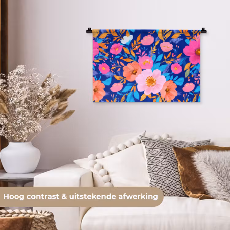 Wandkleed - Bloemen - Blauw - Roze — 4