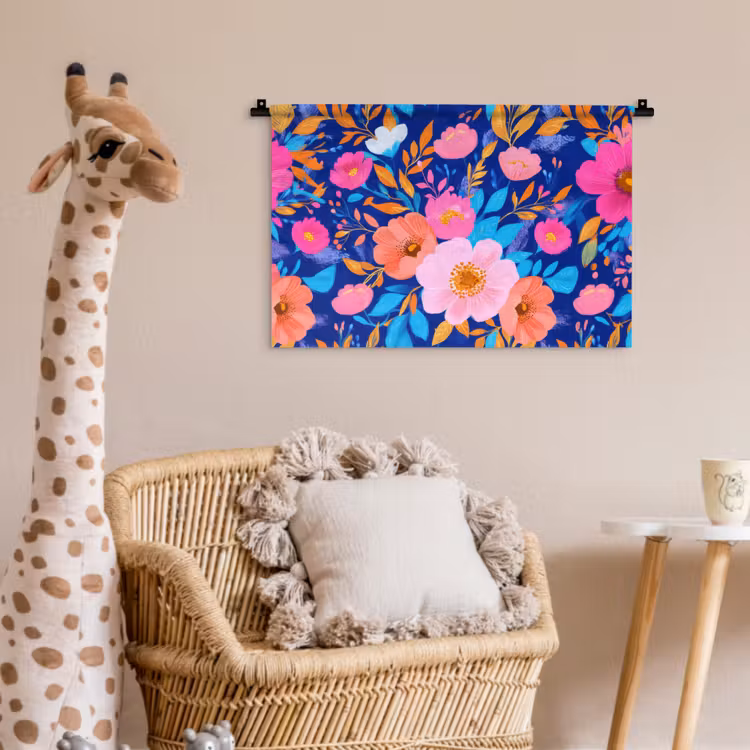 Wandkleed - Bloemen - Blauw - Roze — 5