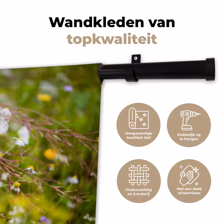 Wandkleed - Bloemen - Natuur - Groen - Gras - Paars - Wit — 3