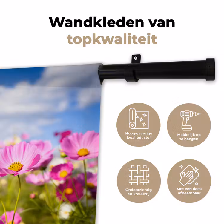 Wandkleed - Bloemen - Wei - Paars - Gras - Wit - Wolken - Blauw — 3