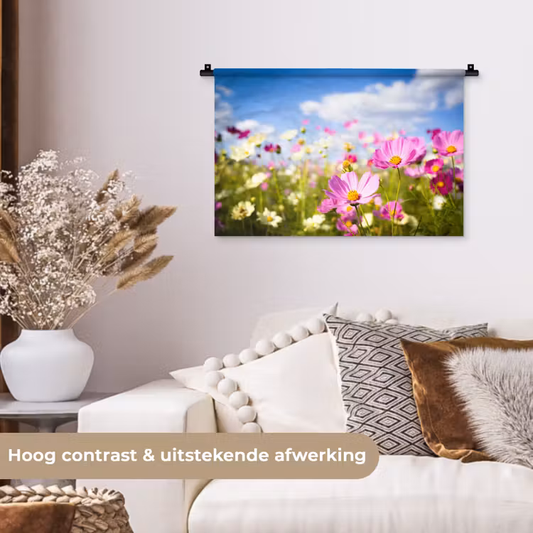 Wandkleed - Bloemen - Wei - Paars - Gras - Wit - Wolken - Blauw — 4