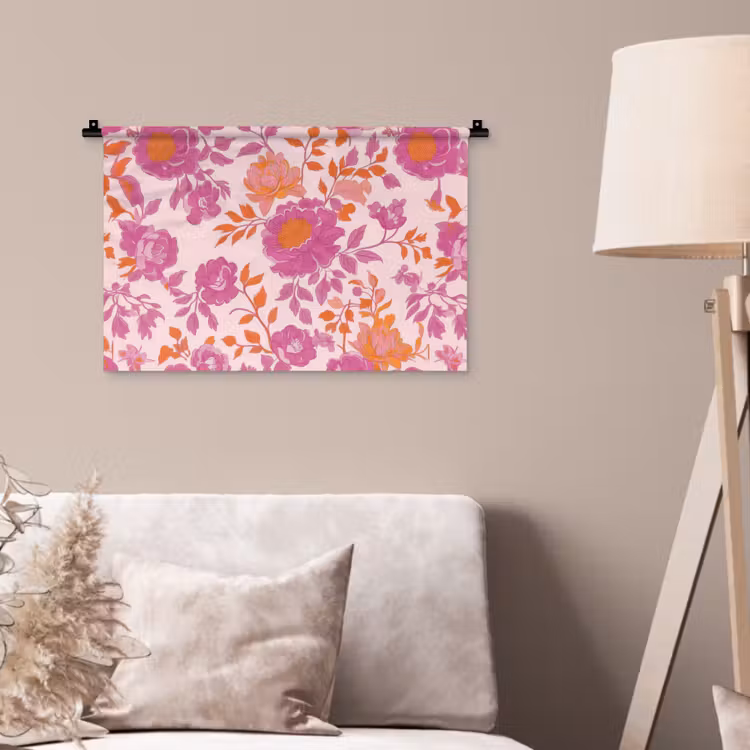 Wandkleed - Bloemenpatroon - Roze - Oranje - Bloemen — 2
