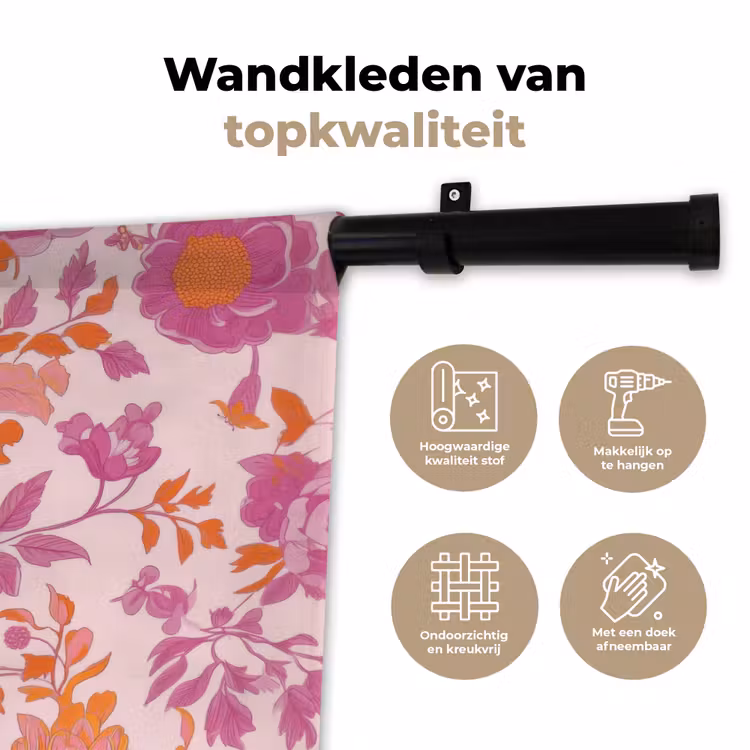 Wandkleed - Bloemenpatroon - Roze - Oranje - Bloemen — 3