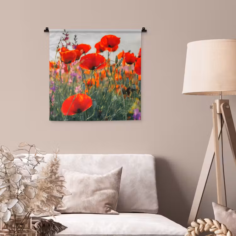 Wandkleed - Klaproos - Bloemen - Rood - Paars - Weide — 2