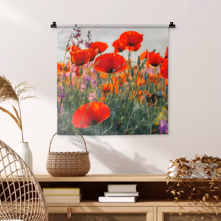 Wandkleed - Klaproos - Bloemen - Rood - Paars - Weide — 4