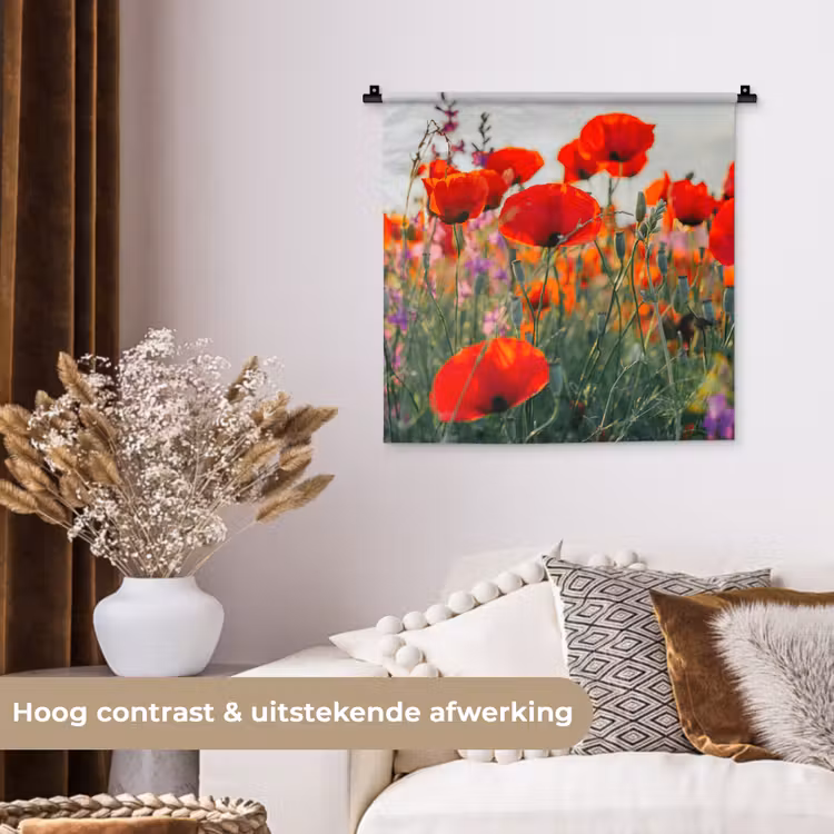 Wandkleed - Klaproos - Bloemen - Rood - Paars - Weide — 5