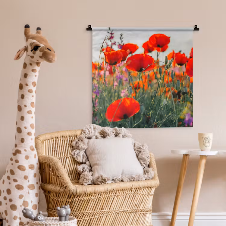 Wandkleed - Klaproos - Bloemen - Rood - Paars - Weide — 6