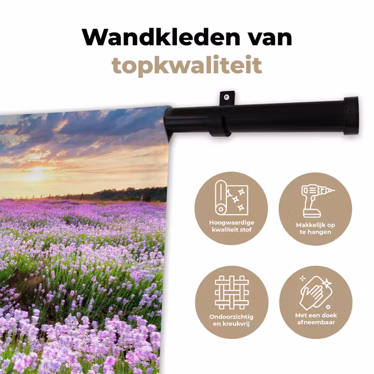 Wandkleed - Lavendel - Bloemen - Zonsondergang - Paars - Weide — 3