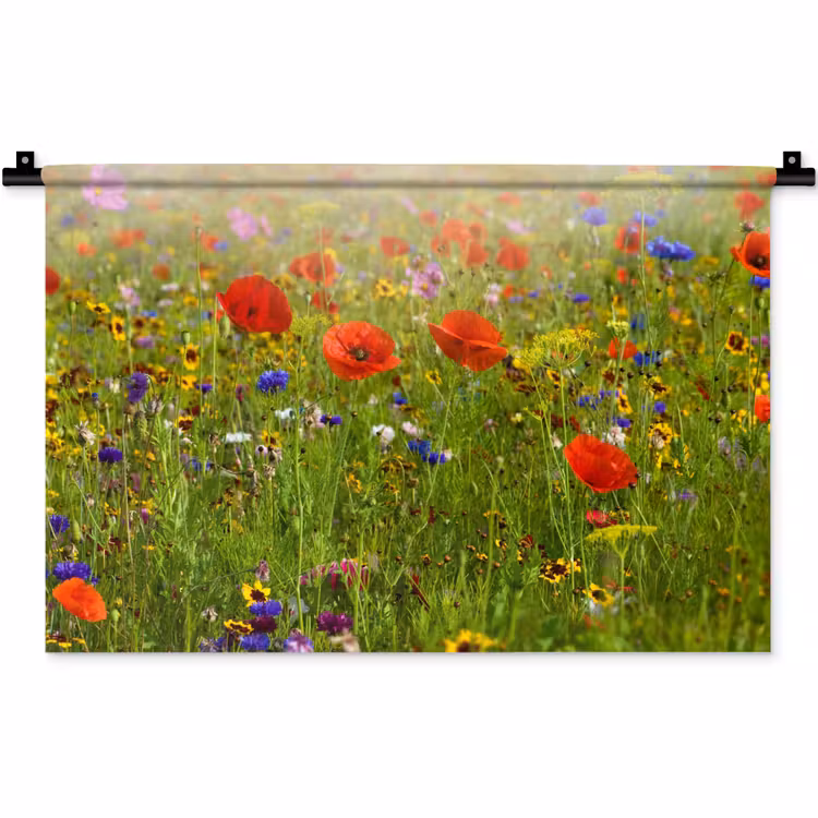 Wandkleed - Lente - Bloemen - Rood - Klaproos - Gras - Groen — 1
