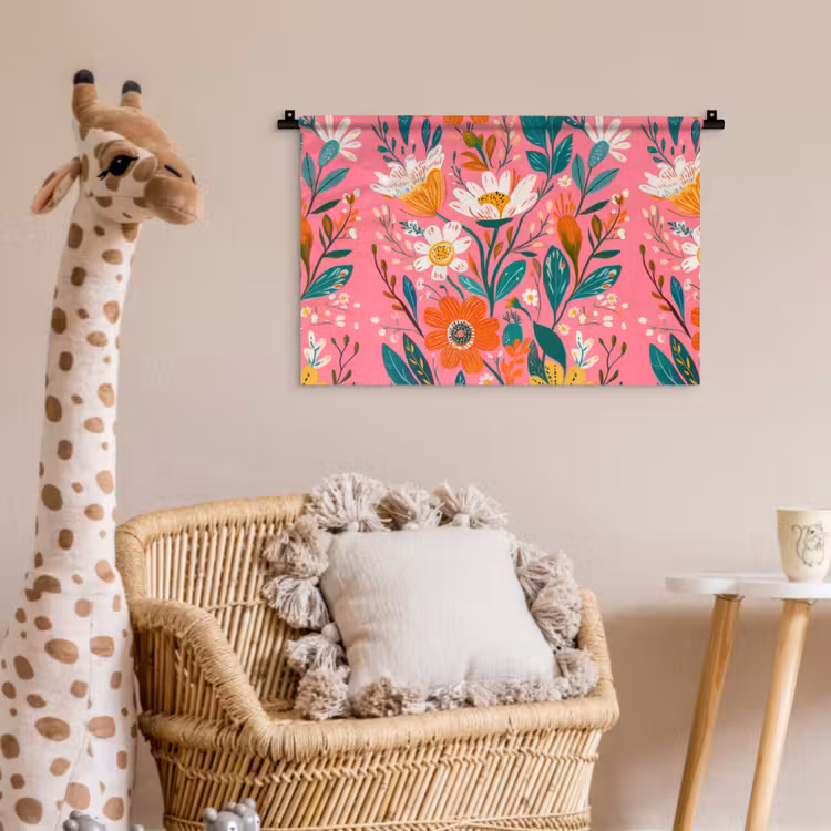 Wandkleed - Roze - Bloemen - Wit - Oranje — 5