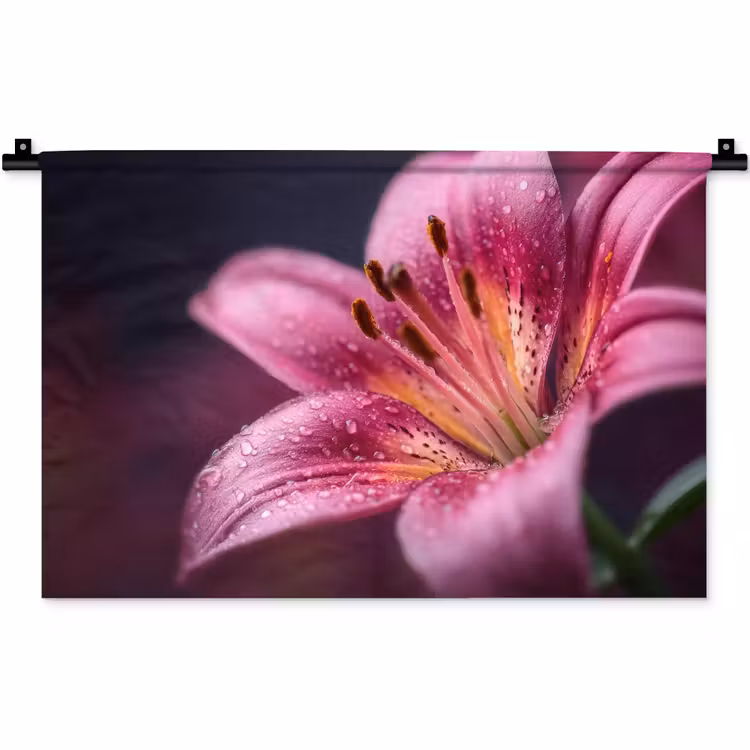 Wandkleed - Roze - lelie - Dauwdruppels — 1