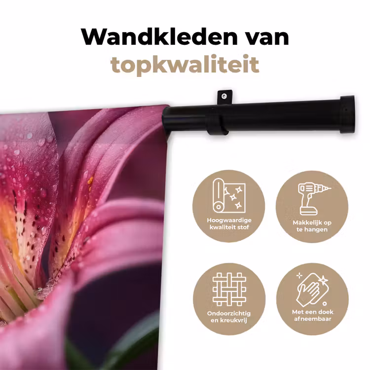 Wandkleed - Roze - lelie - Dauwdruppels — 3