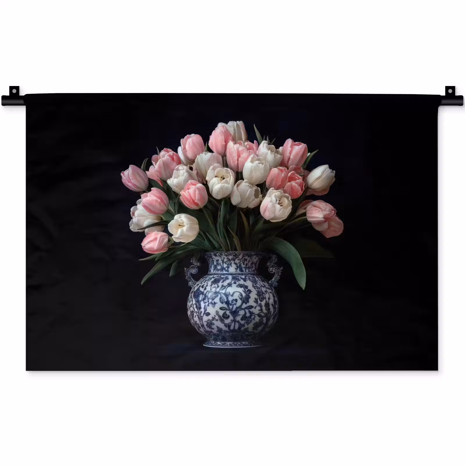 Wandkleed - Bloemen - Roze - Tulpen - Vaas — 1