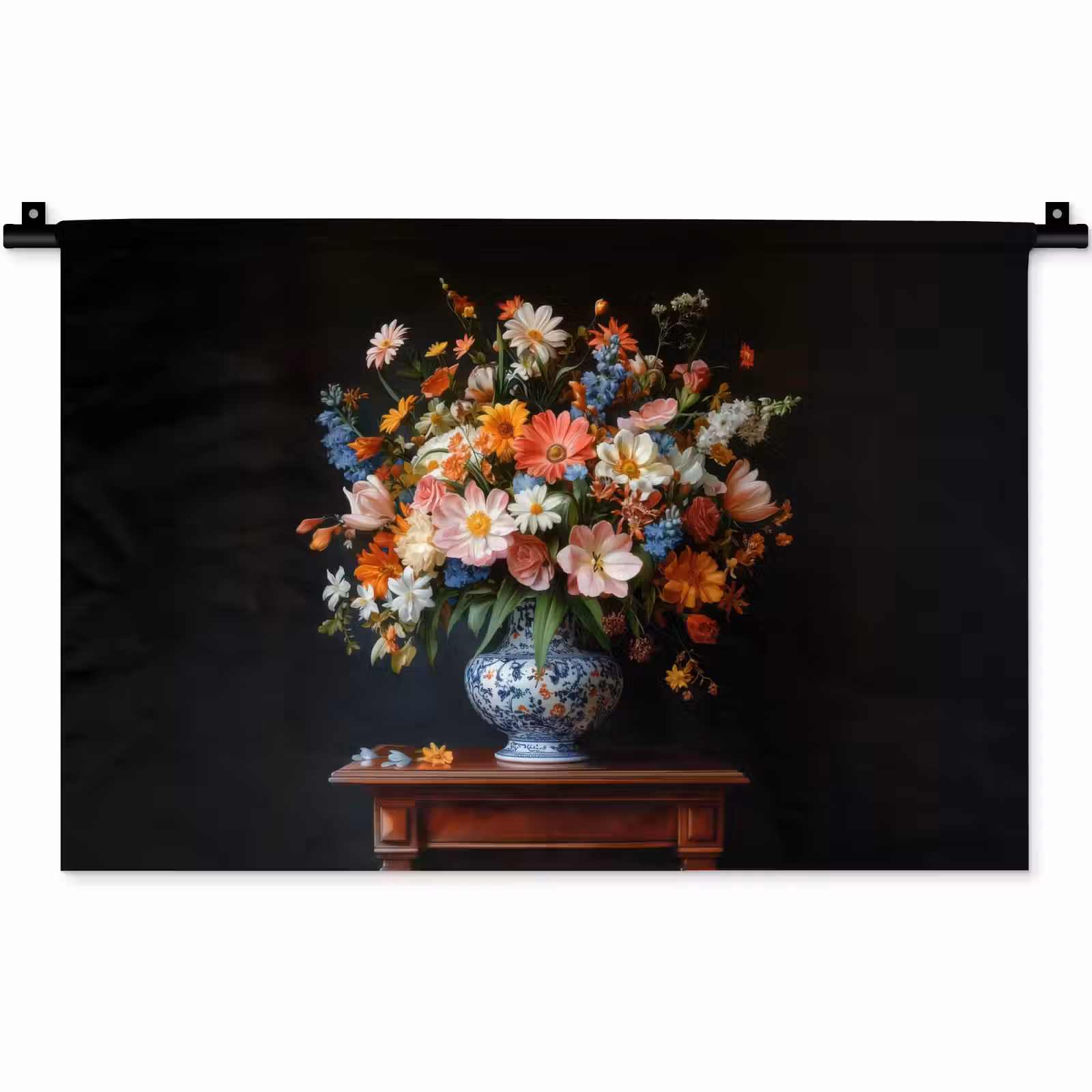 Wandkleed - Boeket - Roze - Bloemen - Vaas — 1