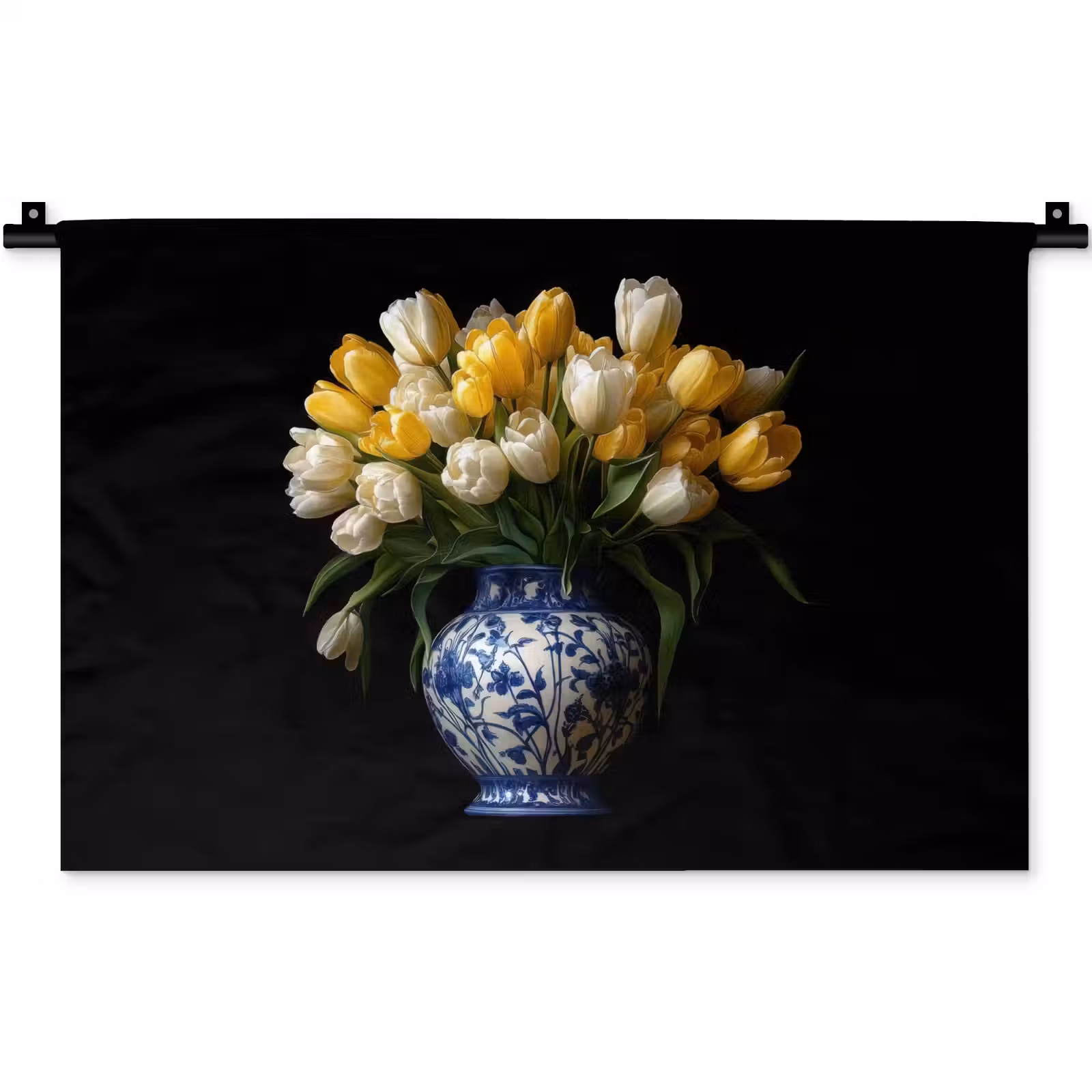 Wandkleed - Geel - Tulpen - Vaas - Bloemen — 1