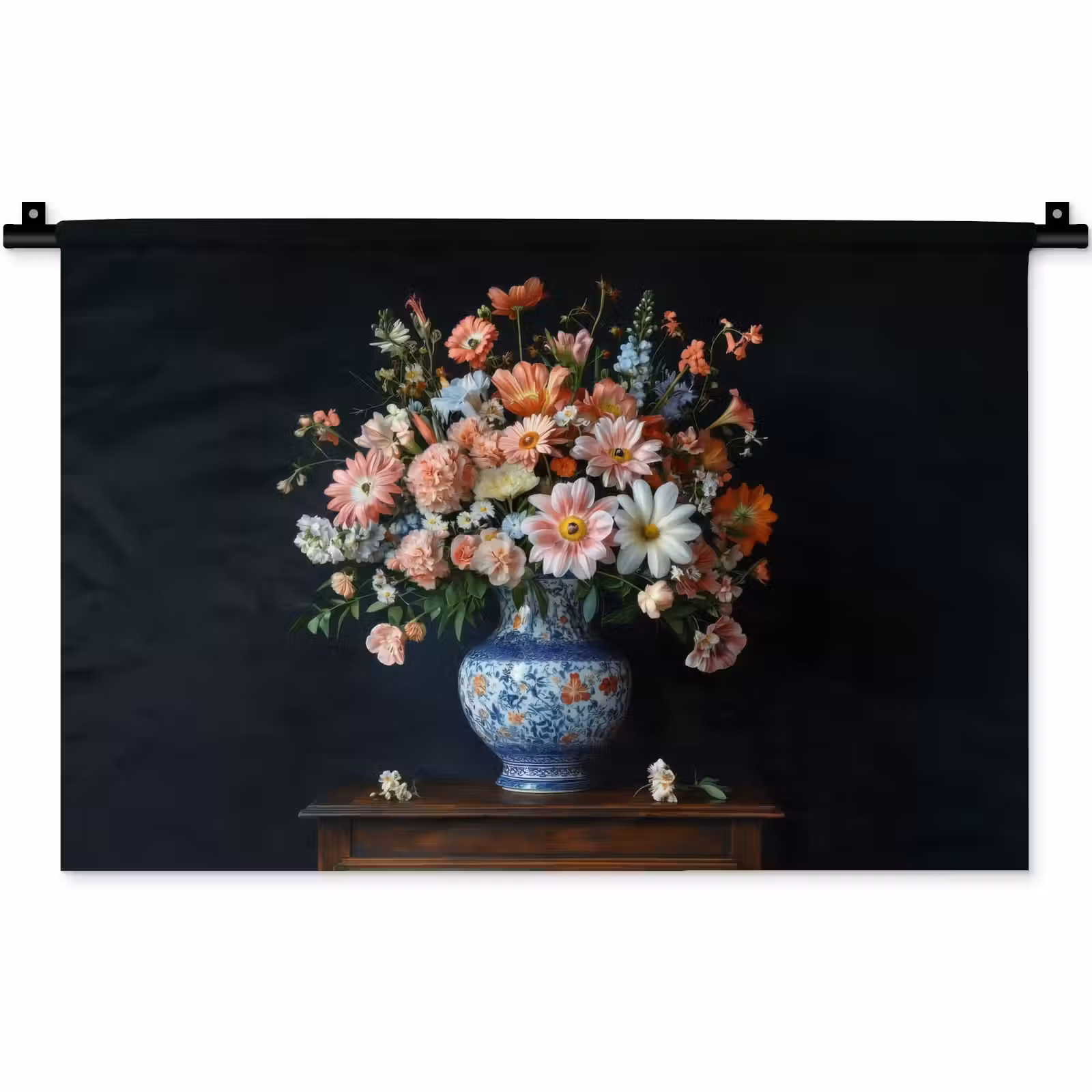 Wandkleed - Hout - Vaas - Kleuren - Bloemen — 1