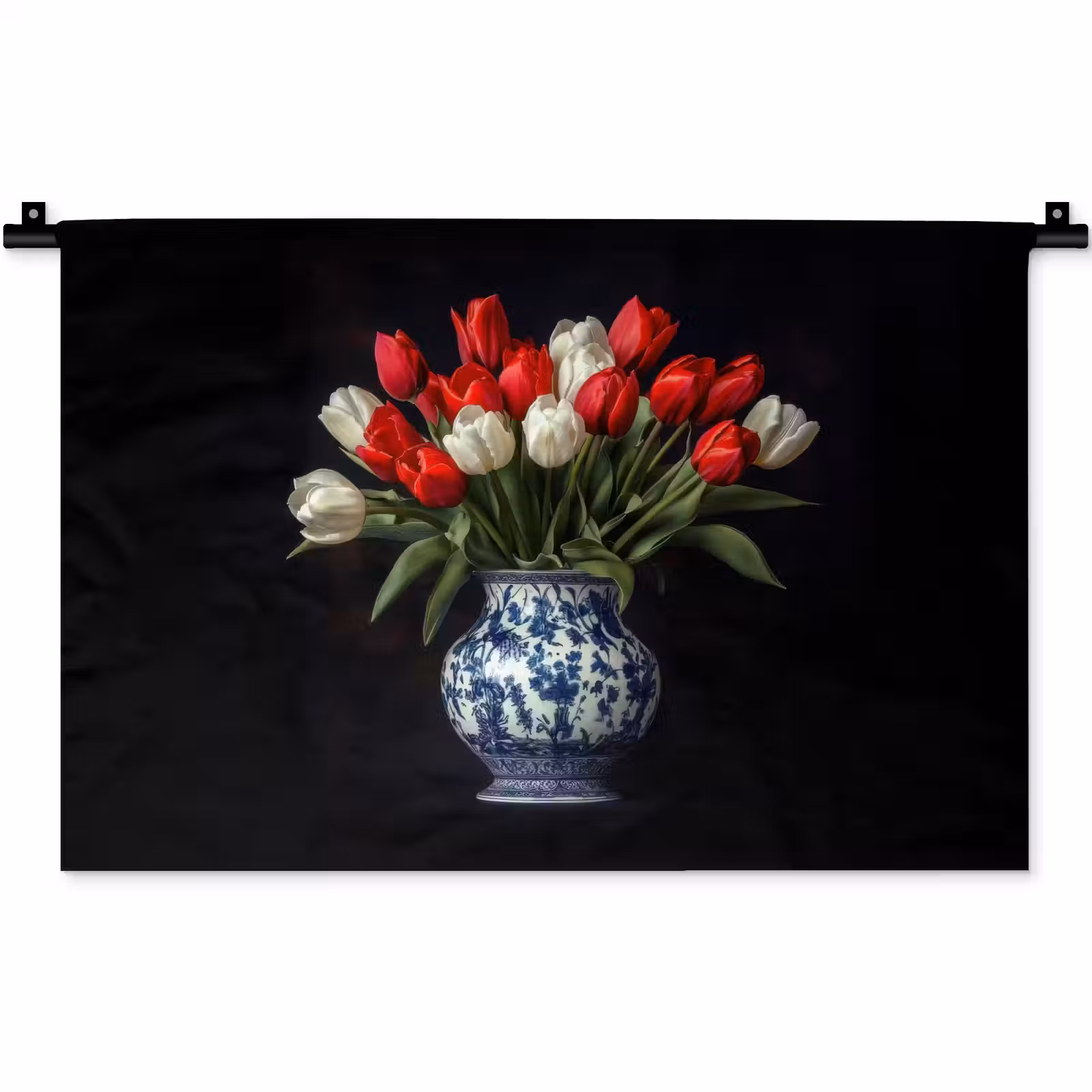 Wandkleed - Rode - Bloemen - Tulpen - Vaas — 1