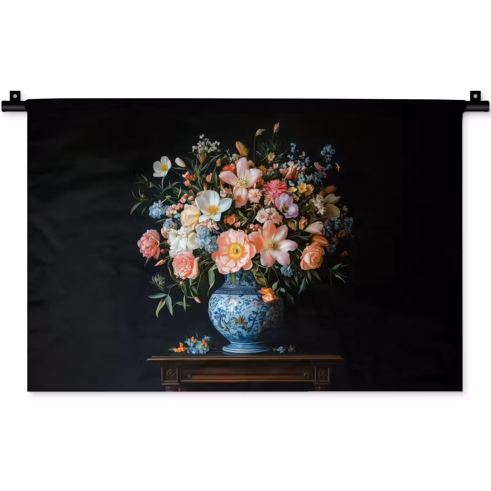 Wandkleed - Roze - Bloemen - Vaas - Kleuren — 1