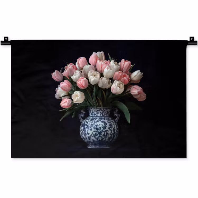 Wandkleed - Bloemen - Roze - Tulpen - Vaas — 1