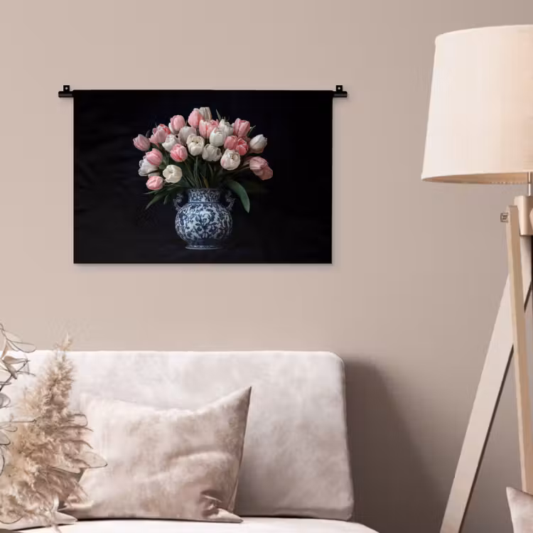 Wandkleed - Bloemen - Roze - Tulpen - Vaas — 2