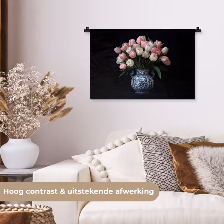 Wandkleed - Bloemen - Roze - Tulpen - Vaas — 4