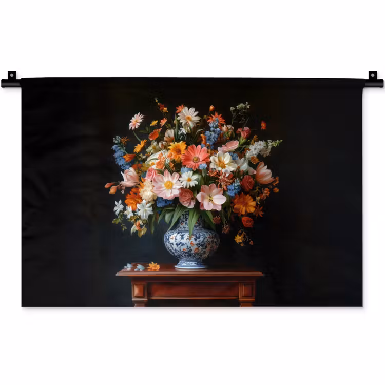 Wandkleed - Boeket - Roze - Bloemen - Vaas — 1
