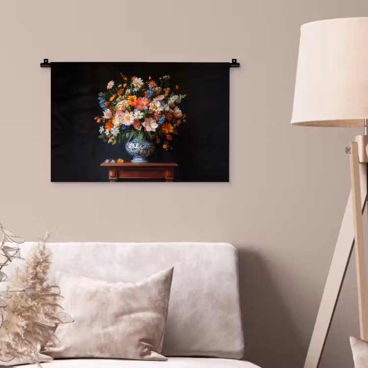 Wandkleed - Boeket - Roze - Bloemen - Vaas — 2