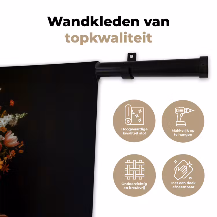 Wandkleed - Boeket - Roze - Bloemen - Vaas — 3