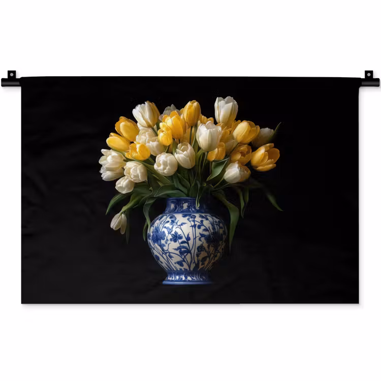 Wandkleed - Geel - Tulpen - Vaas - Bloemen — 1