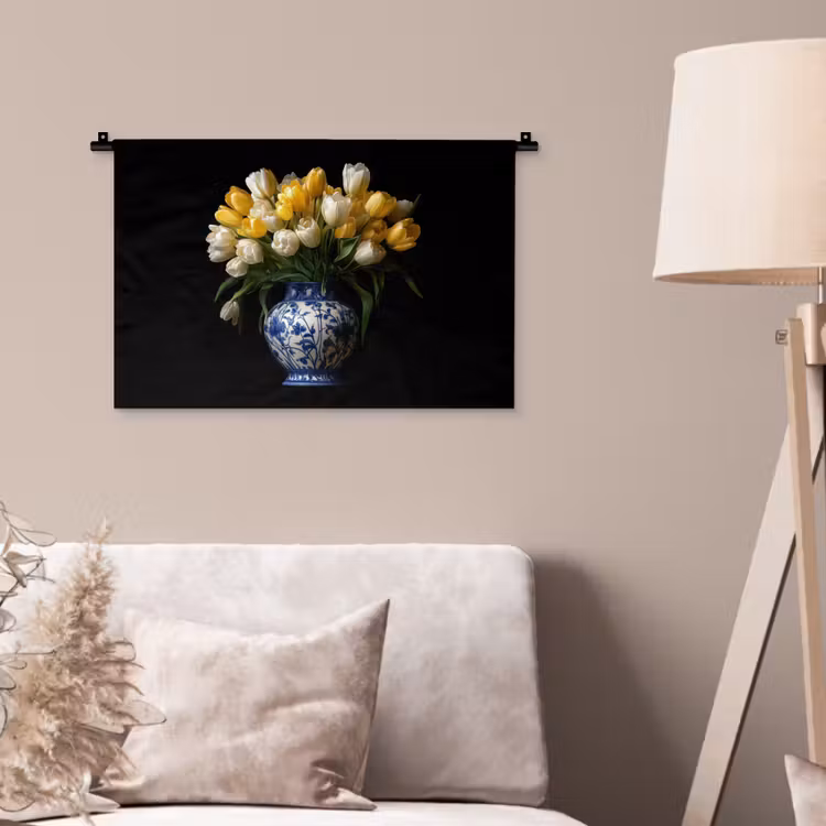 Wandkleed - Geel - Tulpen - Vaas - Bloemen — 2